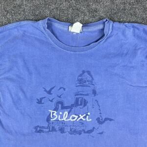 Vantage T-Shirt Mens Large Blue Biloxi Lighthouse Graphic Vintage Style Tee